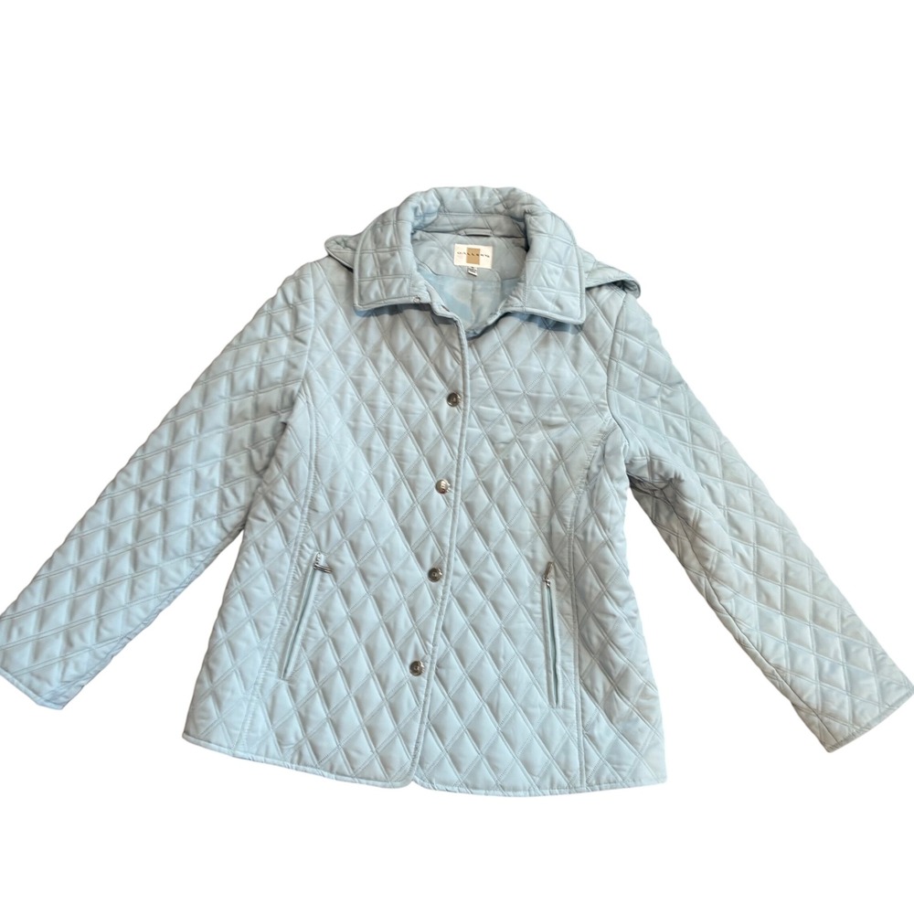 Gallery Quilted Jacket Womens‎ Medium Light Blue Hooded Snap Front